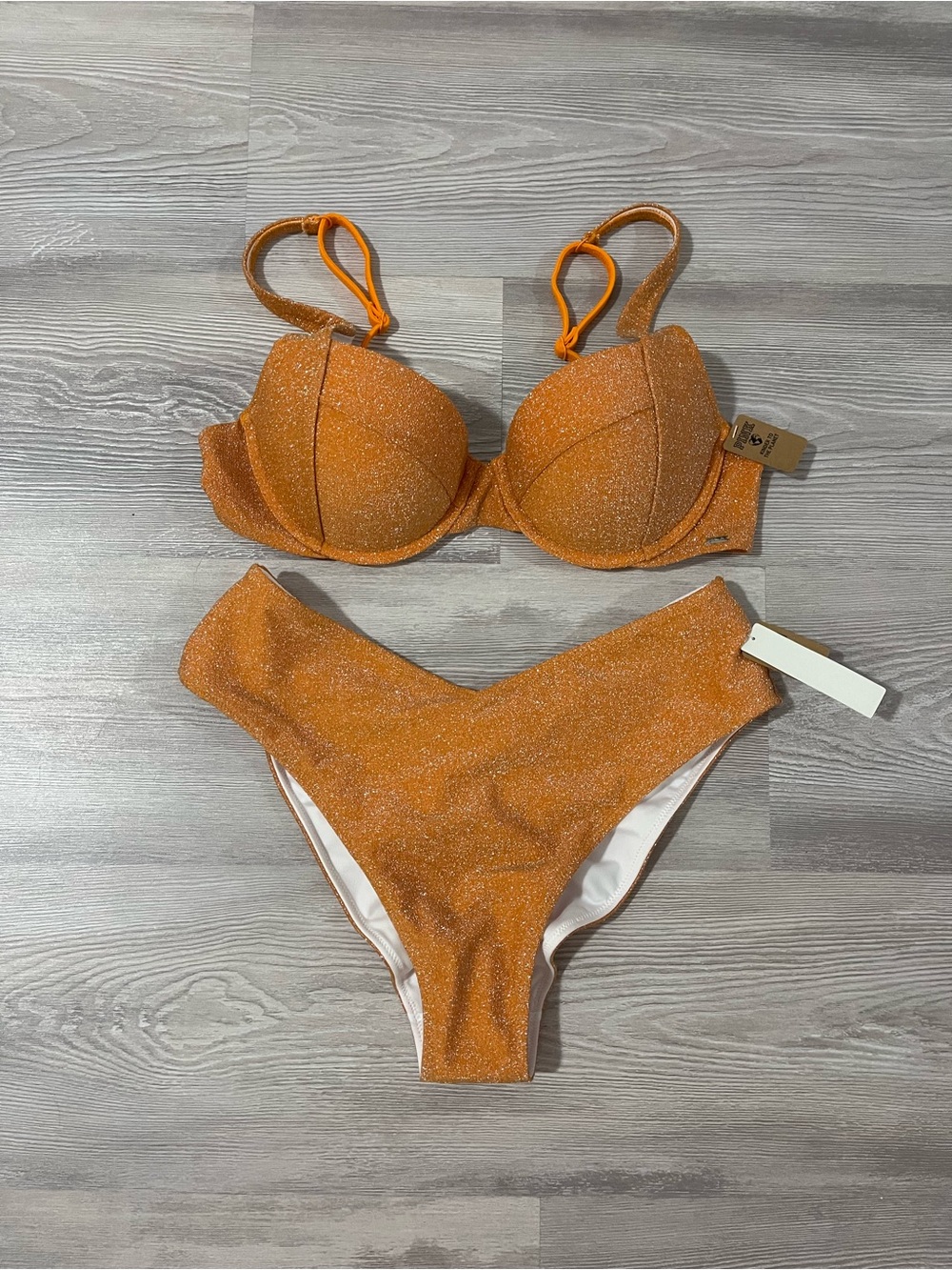 NWT Victorias Secret PINK Orange Lurex Bikini size Medium